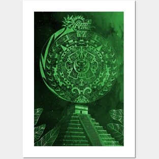 jade quetzalcoatl and the aztec calendar in teotihuacan ecopop mexican pattern Posters and Art